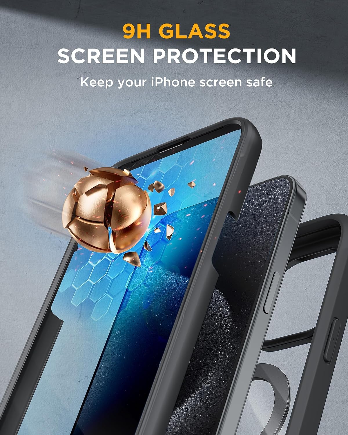 Miracase for iPhone 15 Pro Max Case with 360° Magnetic Ring Stand [Compatible with Magsafe] Full-Body Drop Proof Bumper Phone Case with Built-in 9H Tempered Glass Screen Protector,Black