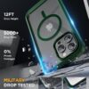 Miracase Magnetic for iPhone 12 Pro Max Case [Compatible with MagSafe] Full-Body Phone case with Built-in Glass Screen Protector& Camera Protector, Military Drop Proof 12 Pro Max Cover, Green