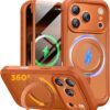 Miracase for iPhone 17 Pro Max Case with 360° Magnetic Ring Stand [Compatible with Magsafe] Full-Body Drop Proof Bumper Phone Case with Built-in 10H Tempered Glass Screen Protector,Orange