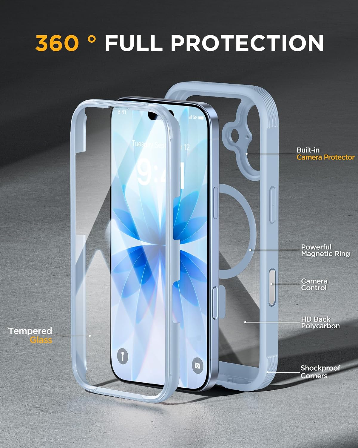81uEQ5Q2WML._AC_SL1500_ Miracase for iPhone 17 Case 6.3'', Full-Body Military Grade Drop Protection Outdoor Phone case with Built-in Glass Screen &Camera Control,Easy Installation,No Gap,Compatible with MagSafe,Light Blue