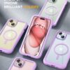 Miracase Glass Series for iPhone 15 Case [Compatible with MagSafe] Full-Body Magnetic Bumper Case with Built-in 9H Tempered Glass Screen Protector + Camera Lens Protector, Light Purple