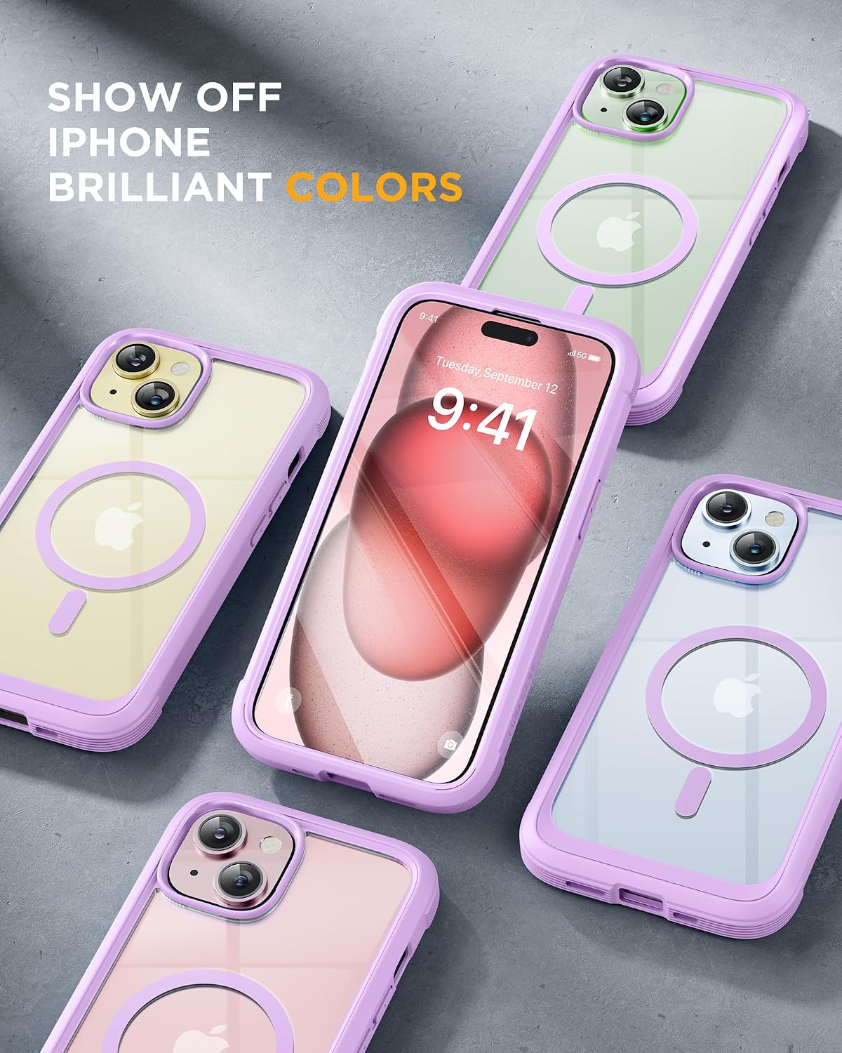 Miracase Glass Series for iPhone 15 Case [Compatible with MagSafe] Full-Body Magnetic Bumper Case with Built-in 9H Tempered Glass Screen Protector + Camera Lens Protector, Light Purple