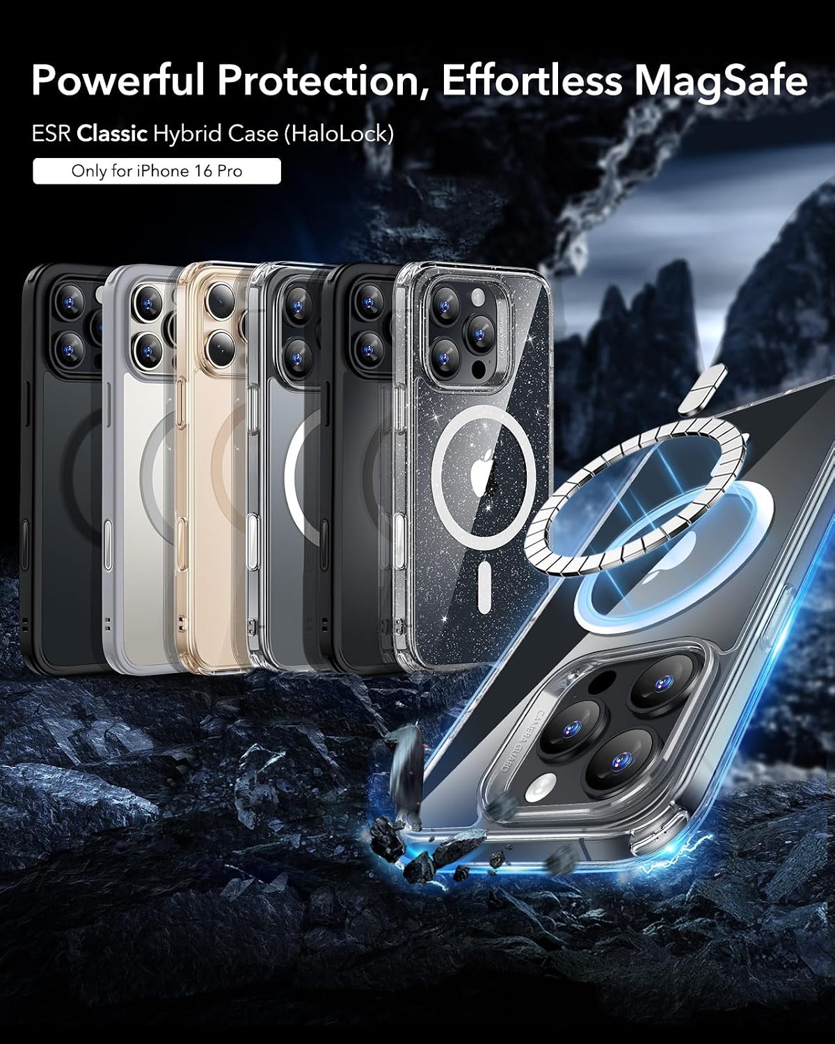 81uuLCgtM0L._AC_SL1500_ ESR for iPhone 16 Pro Case, Camera Control Cover, Compatible with MagSafe, Shockproof Military-Grade Protection, Magnetic Phone Case for iPhone 16 Pro, Classic Hybrid Case, Clear Shimmer