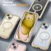 Miracase Glass Series for iPhone 15 Case [Compatible with MagSafe] Full-Body Magnetic Bumper Case with Built-in 9H Tempered Glass Anti-Fingerprint Screen Protector + Camera Lens Protector, Beige