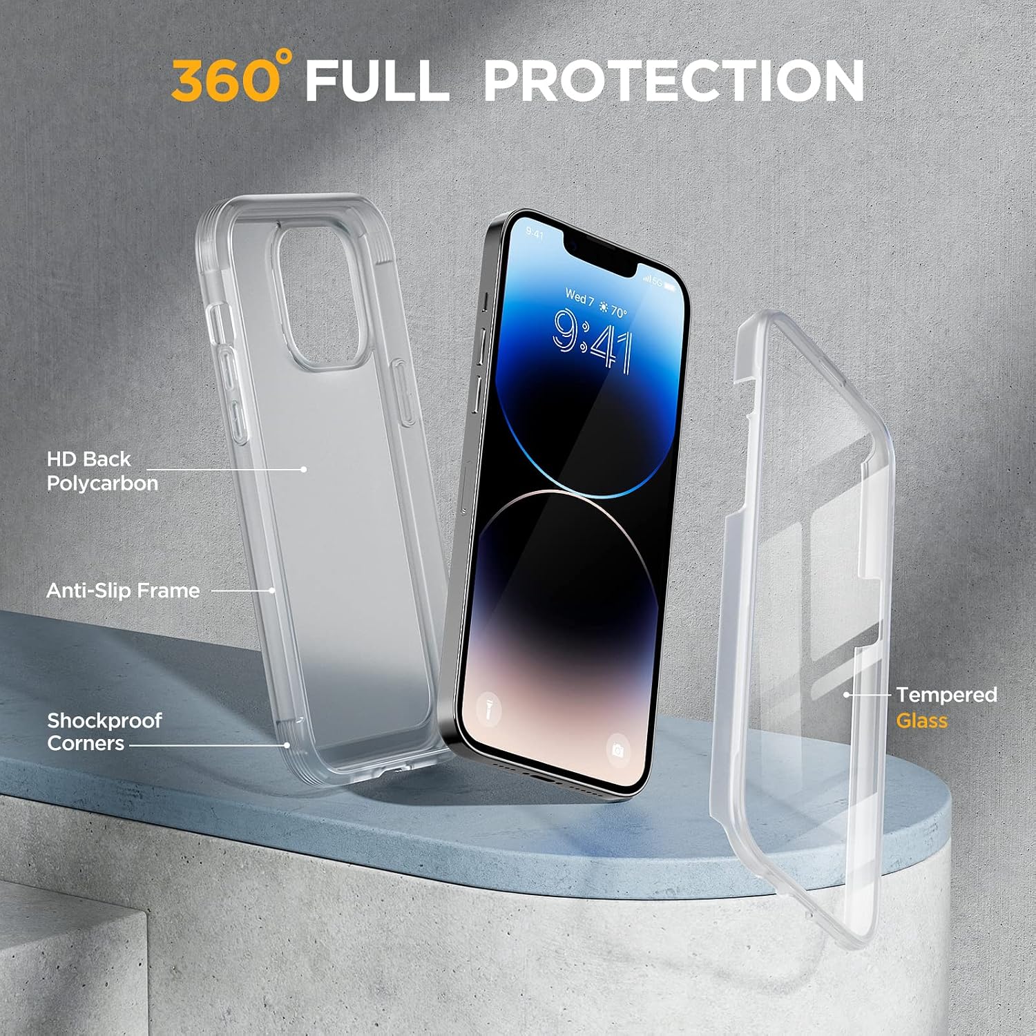 81w2tjLduPL._AC_SL1500_ Miracase Glass Series Designed for iPhone 14 Pro Max Case 6.7 Inch, Upgrade Full-Body Magnetic Case with Built-in 9H Tempered Glass Screen Protector, with Camera Lens Protector, Frosted Clear