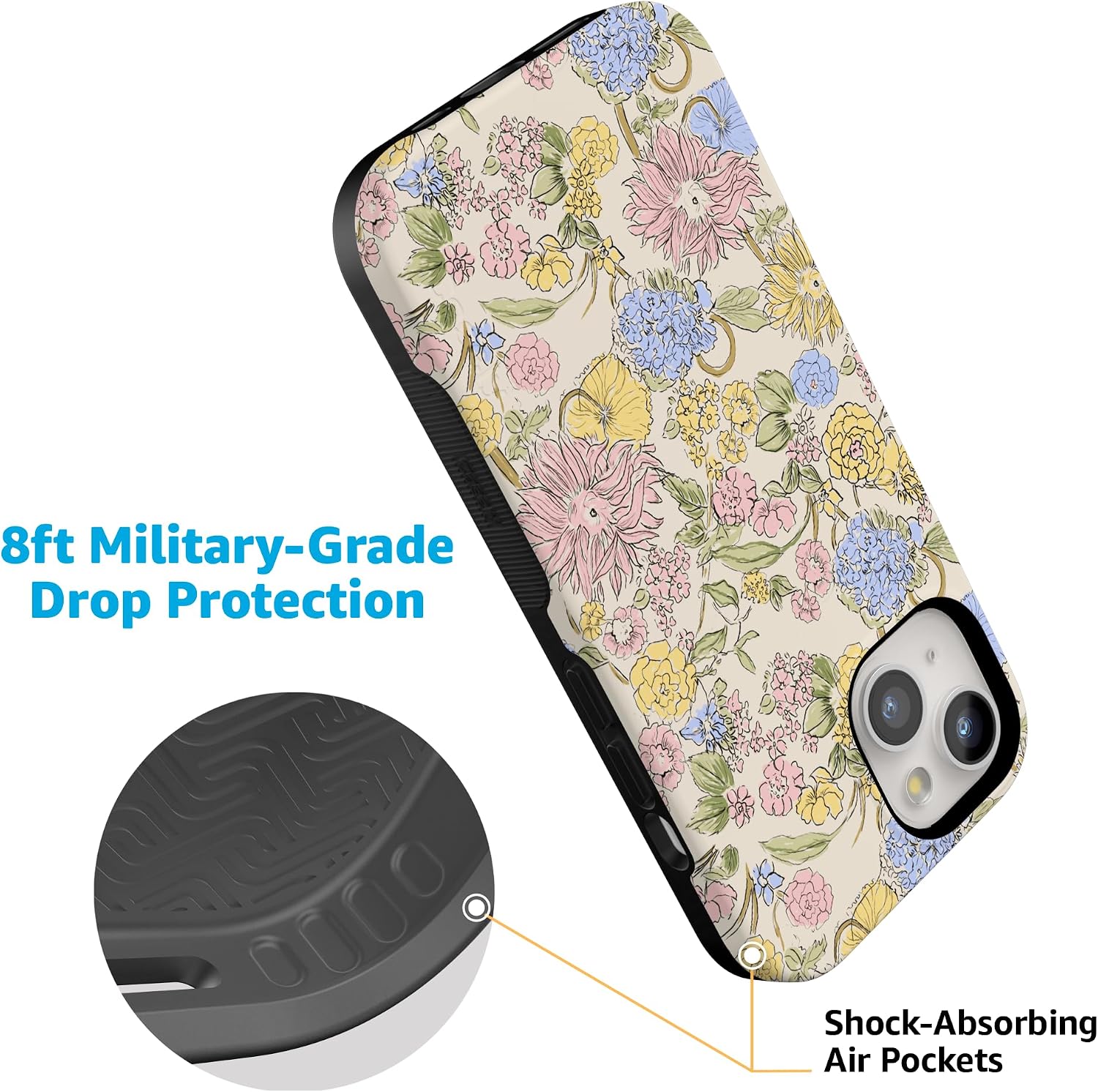 81wCoHDjMVL._AC_SL1500_ Casely iPhone 15 Case | Prairie Blooms | Pastel Floral | Bold Protective Design | Compatible with MagSafe