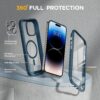 81wrIcAF9fL._AC_SL1500_ Miracase Glass Series Designed for iPhone 14 Pro Max Case 6.7 Inch, Upgrade Full-Body Magnetic Case with Built-in 9H Tempered Glass Screen Protector, with Camera Lens Protector, Storm Blue
