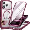 Miracase Magnetic for iPhone 17 Pro Case 6.3" [Compatible with MagSafe] Full-Body Phone Case with Built-in Glass Screen Protector & Camera Control,Drop Proof iPhone 17 Pro Cover, Deep Magenta