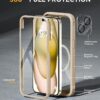 Miracase Glass Series for iPhone 15 Case [Compatible with MagSafe] Full-Body Magnetic Bumper Case with Built-in 9H Tempered Glass Anti-Fingerprint Screen Protector + Camera Lens Protector, Beige