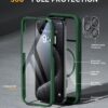 Miracase Magnetic for iPhone 12 Pro Max Case [Compatible with MagSafe] Full-Body Phone case with Built-in Glass Screen Protector& Camera Protector, Military Drop Proof 12 Pro Max Cover, Green